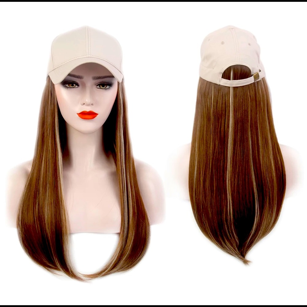 Baseball cap wig various colors.